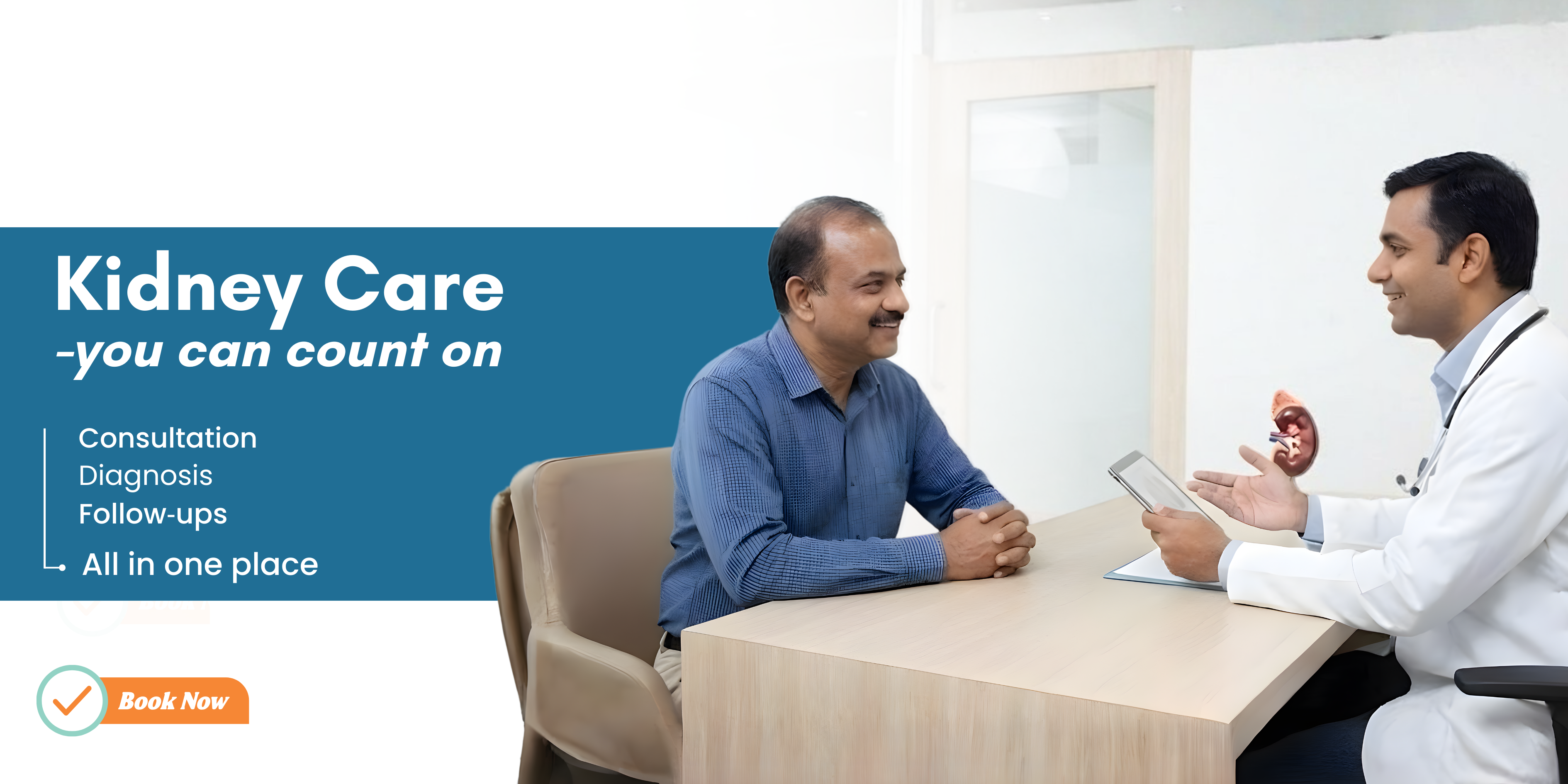 Nephrologist consulting a patient at Farid Hospital kidney care department, Kalyan West.